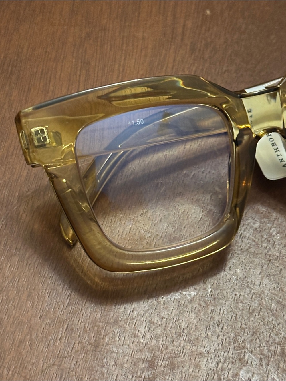Anthropologie Translucent Square Blue Light Reading Glasses Readers  +1.50 - Picture 2 of 7